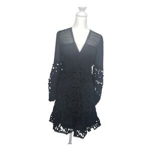 INA Gothic Black Lace Dress Juniors S Sheer Long Sleeves V-Neck Whimsigoth Mini